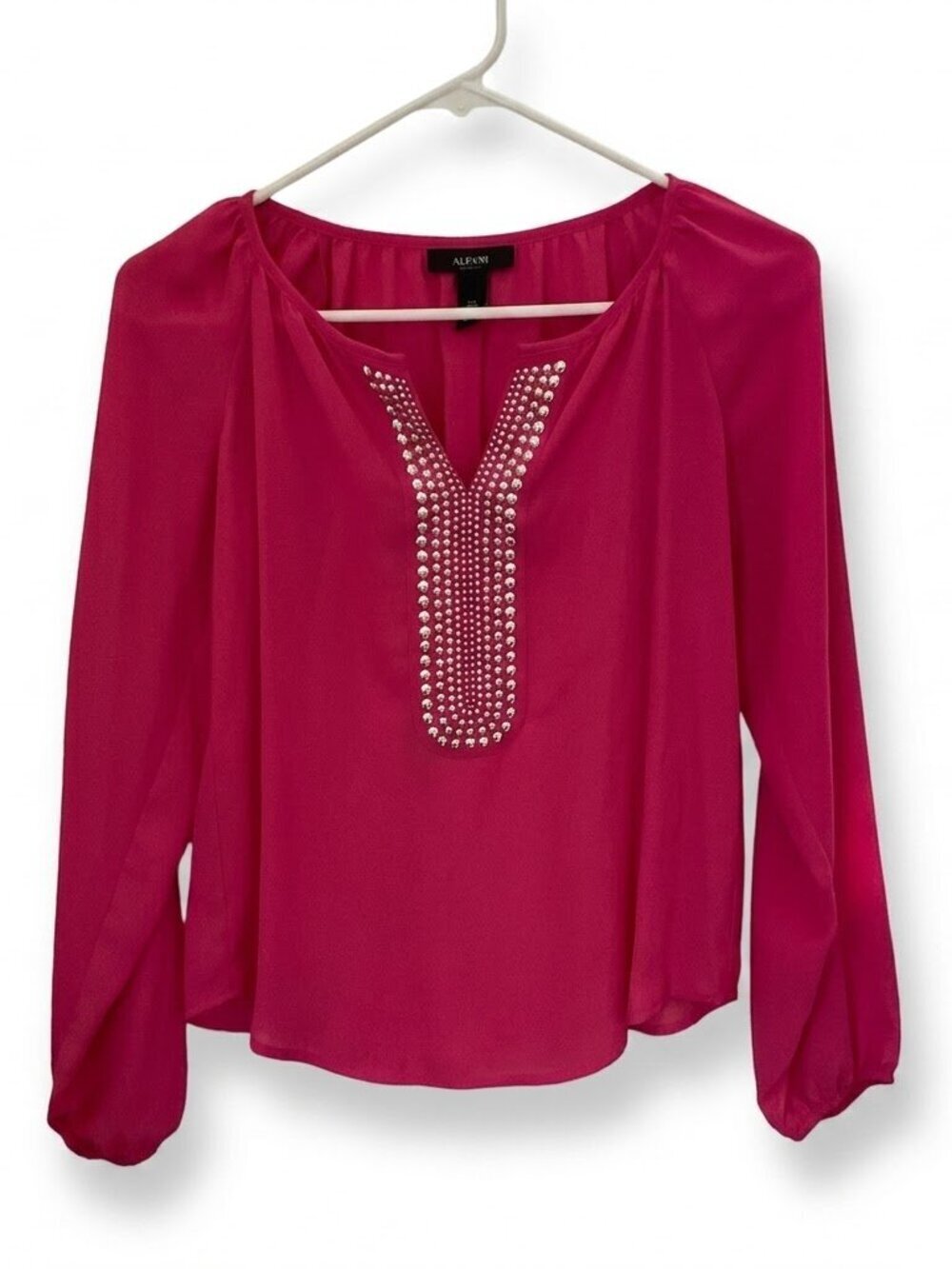Alfani Petite Tiered Bell Sleeve Blouse - Blush Pink Studded - 2P
